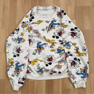 Women’s Disney Mickey & Friends All Over Print Crewneck Medium